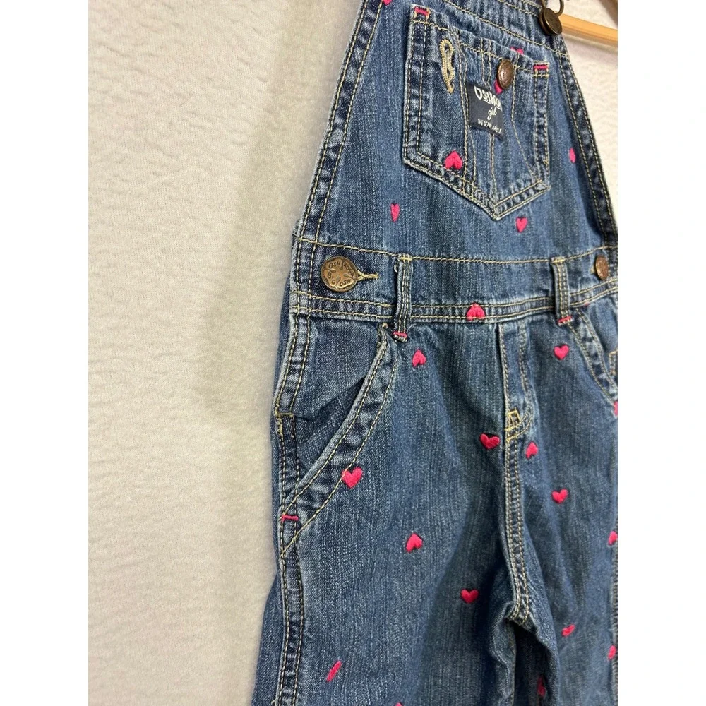 Valentine Heart OshKosh B'gosh Toddler 2T Blue Pink Embroidered Denim Overalls